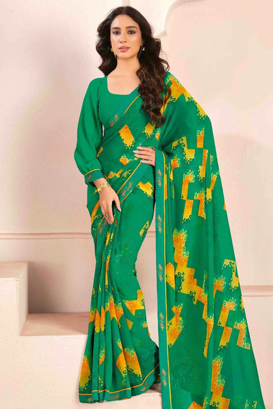 Rama Green Georgette Digital Printed Printed Saree NCSD11110400
