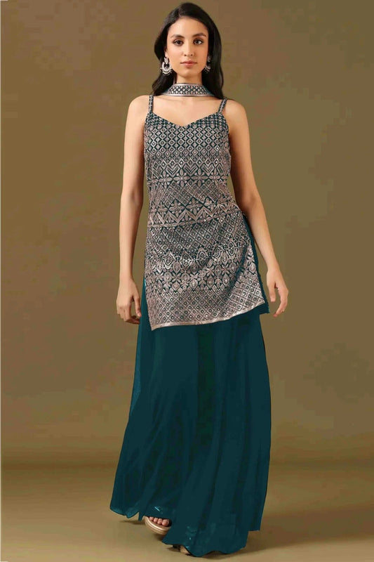 Rama Green Georgette Stitched Sharara Suit NCSS11410165