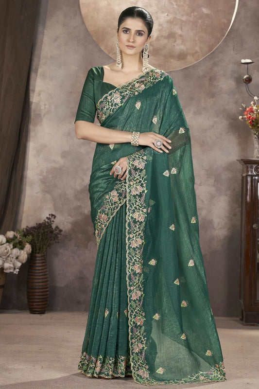 Rama Green Gold Crunchy Designer Saree NCSD11111214