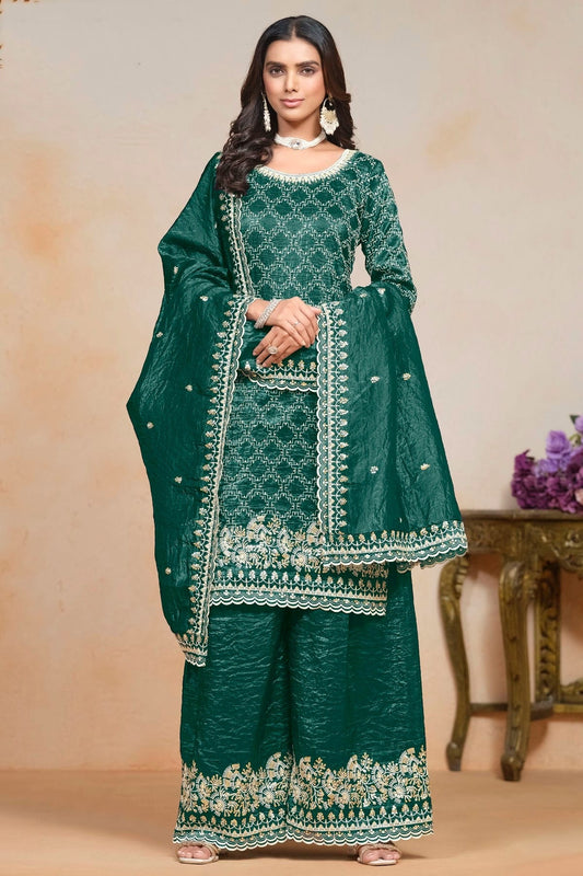 Rama Green Gold Crush Semi Stitched Palazzo Pant Suit NCSM10510182