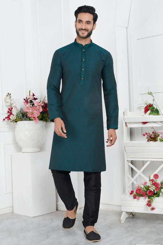 Rama Green Jacquard Silk Brocade Kurta Pajama NCKP12310153