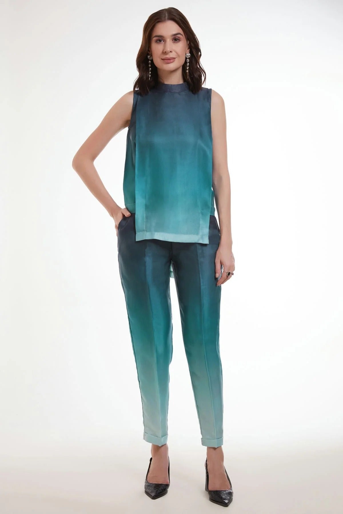 Rama Green Modal Satin Top and Bottom  NCTP10810157