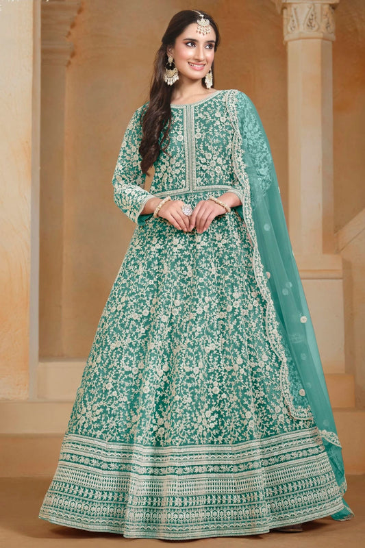 Rama Green Net Semi Stitched Anarkali Suit NCSM10510177