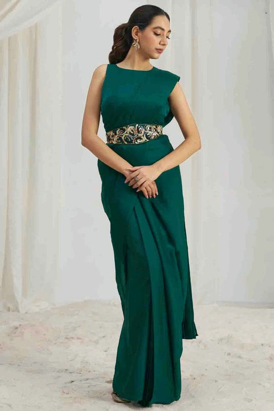Rama Green Organza Hand Ready To Wear Saree NCSD10810102