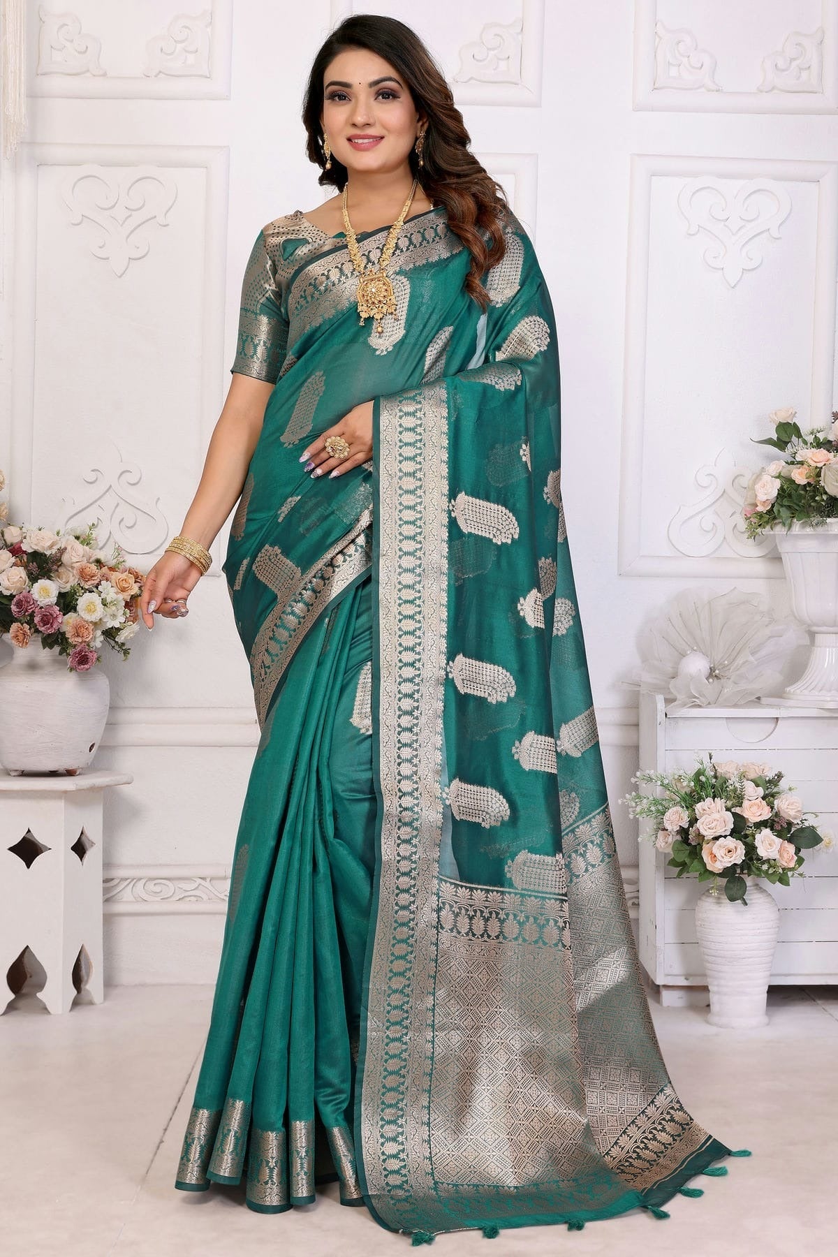 Rama Green Organza Traditional Saree NCSD11111087