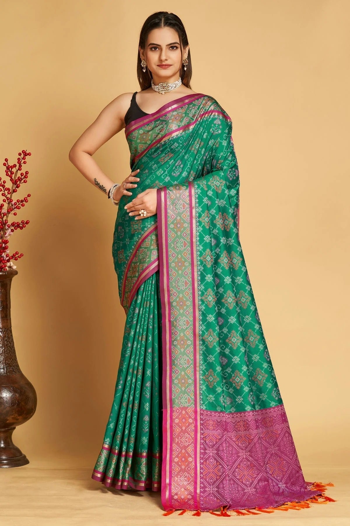 Rama Green Patola Silk Saree NCSD11112565