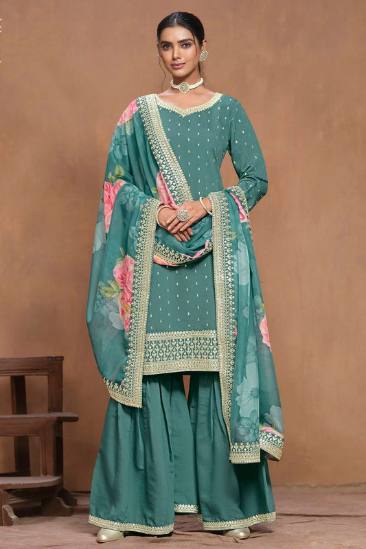 Rama Green Roman Silk Sharara Suit NCSM10510213