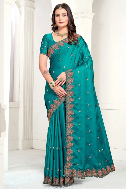 Rama Green Satin Designer Saree NCSD11210232
