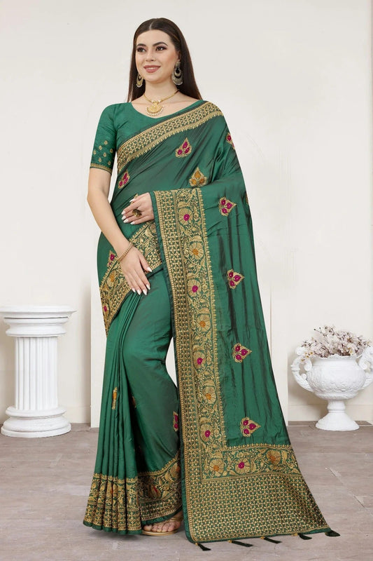 Rama Green Satin Silk Designer Saree NCLC11210489
