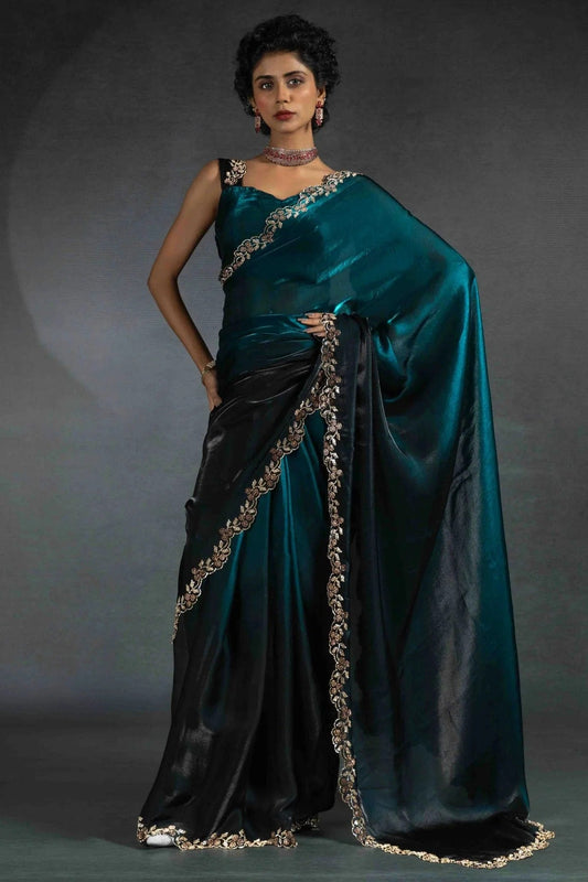 Rama Green Satin Silk Designer Saree NCSD11210155
