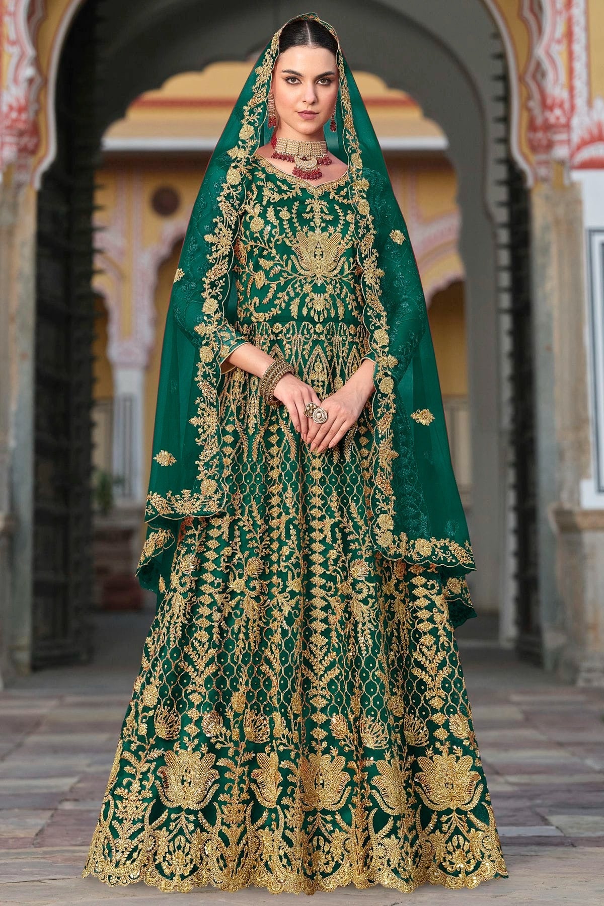 Rama Green Semi Stitched Butterfly Net Anarkali Suit NCSM11410350