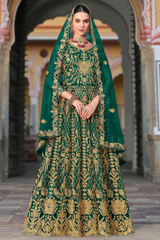 Rama Green Semi Stitched Butterfly Net Anarkali Suit NCSM11410350