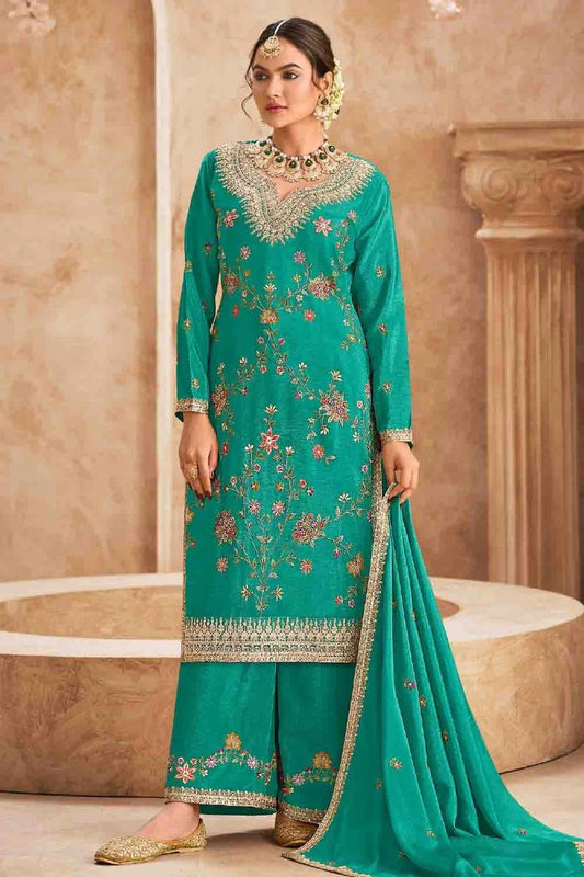 Rama Green Semi Stitched Chinon Palazzo Pant Suit NCSM11410299