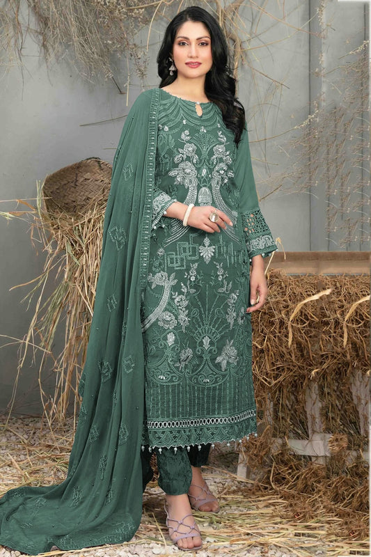 Rama Green Semi Stitched Faux Georgette Pakistani Suit NCSM11410358