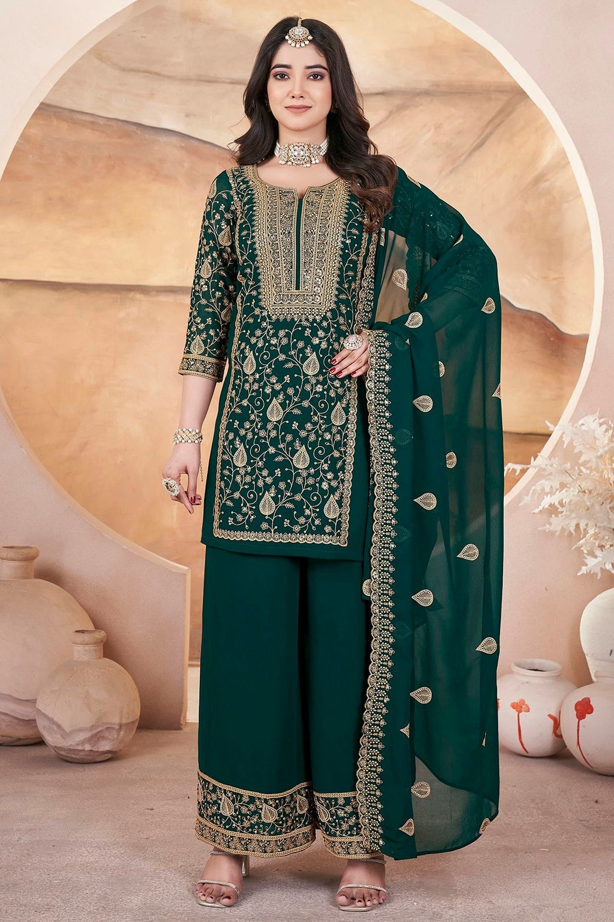 Rama Green Semi Stitched Georgette Palazzo Pant Suit NCSM11111016
