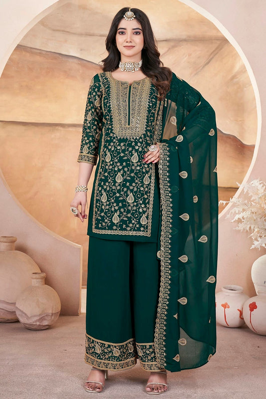 Rama Green Semi Stitched Georgette Palazzo Pant Suit NCSM11111016