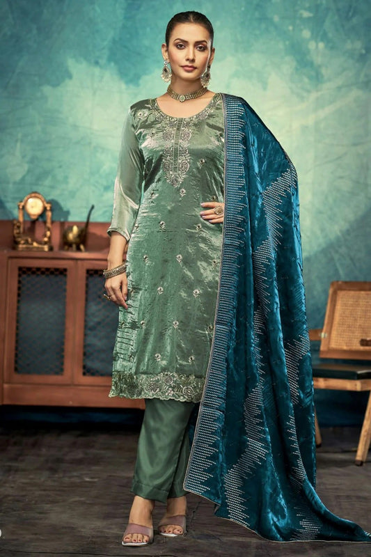 Rama Green Semi Stitched Jimmy Choo Pant Style Suit NCSM11410417