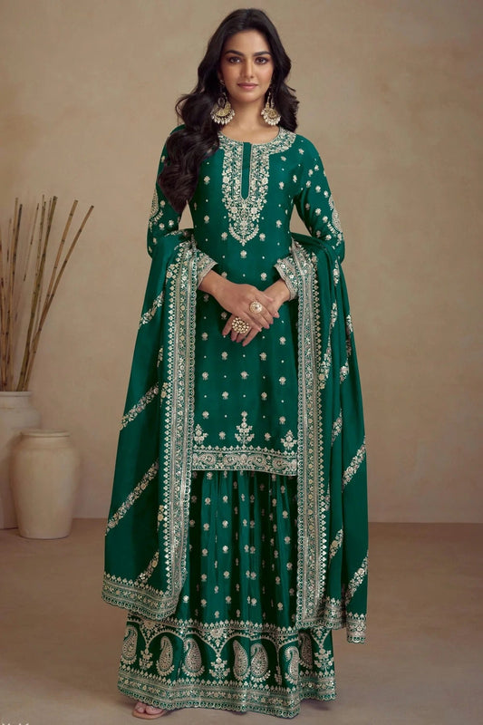 Rama Green Semi Stitched Silk Palazzo Pant Suit NCSM11410334