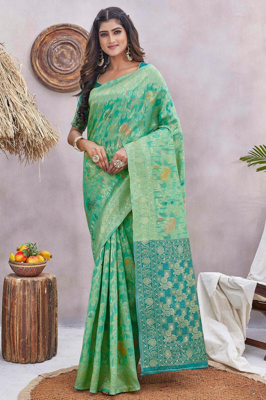 Rama Green Silk Blend Traditional Saree NCSD11111857