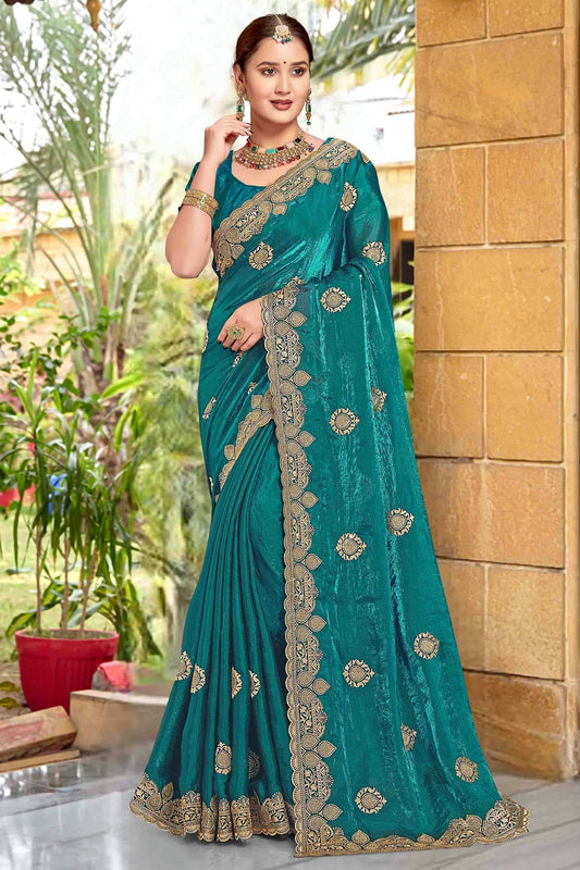 Rama Green Silk Designer Saree NCSD11210176