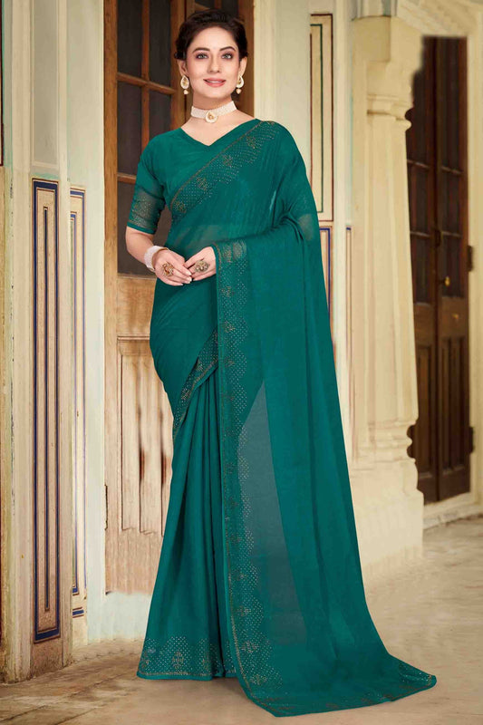 Rama Green Simmer Chiffon Designer Saree NCSD11210887
