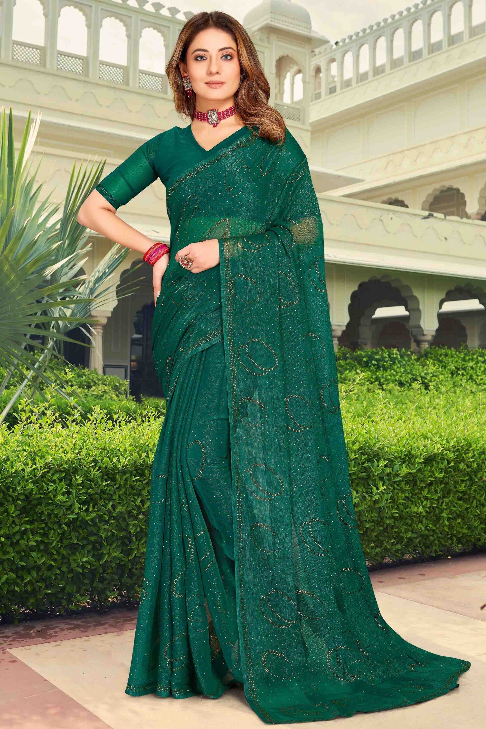 Rama Green Simmer Chiffon Designer Saree NCSD11210941