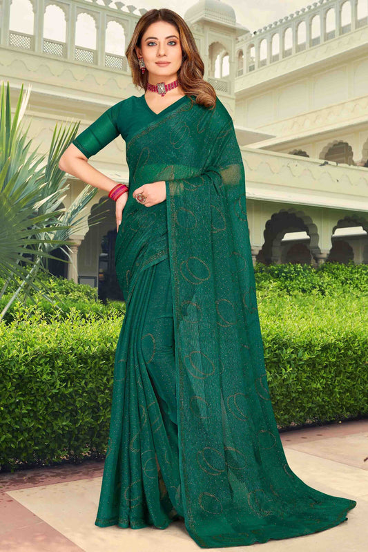 Rama Green Simmer Chiffon Designer Saree NCSD11210941