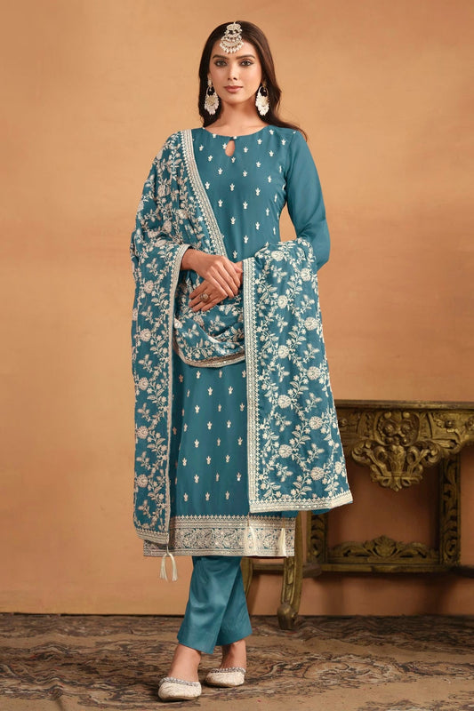 Rama Green Straight SuitFaux Georgette Semi Stitched  NCSM10510259