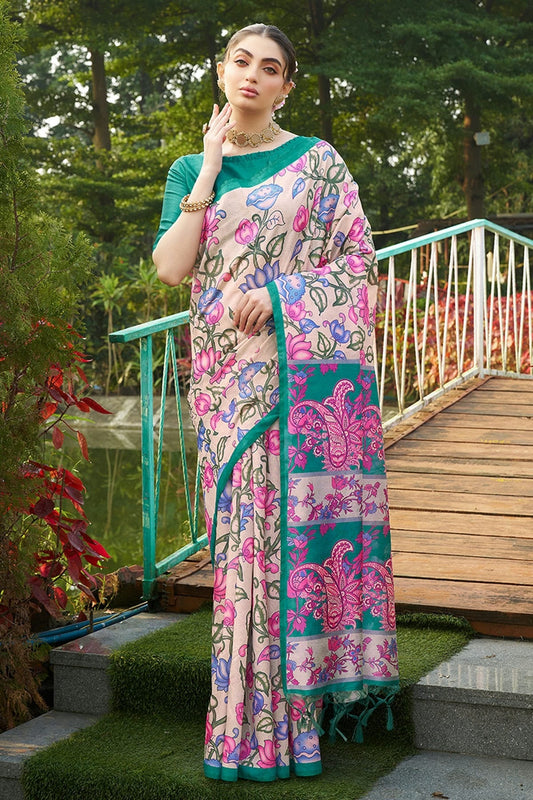 Rama Green Tussar Silk Printed Saree NCSD11111543