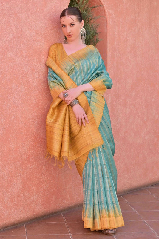 Rama Green Tussar Silk Traditional Saree NCSD12610112
