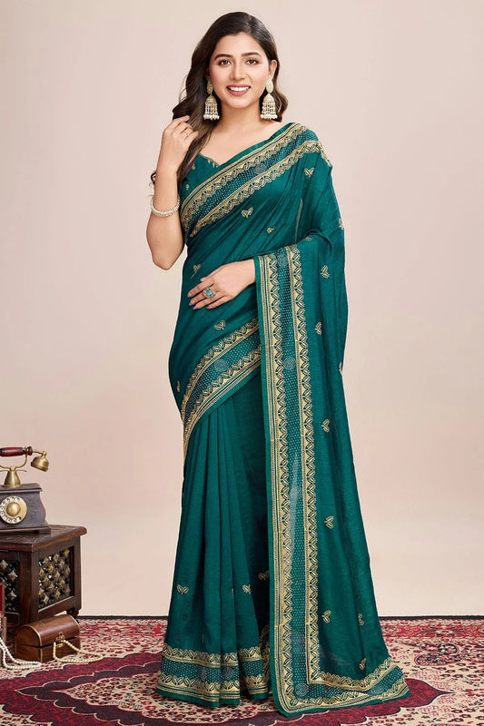 Rama Green Vichitra Silk Designer Saree NCSD11111729