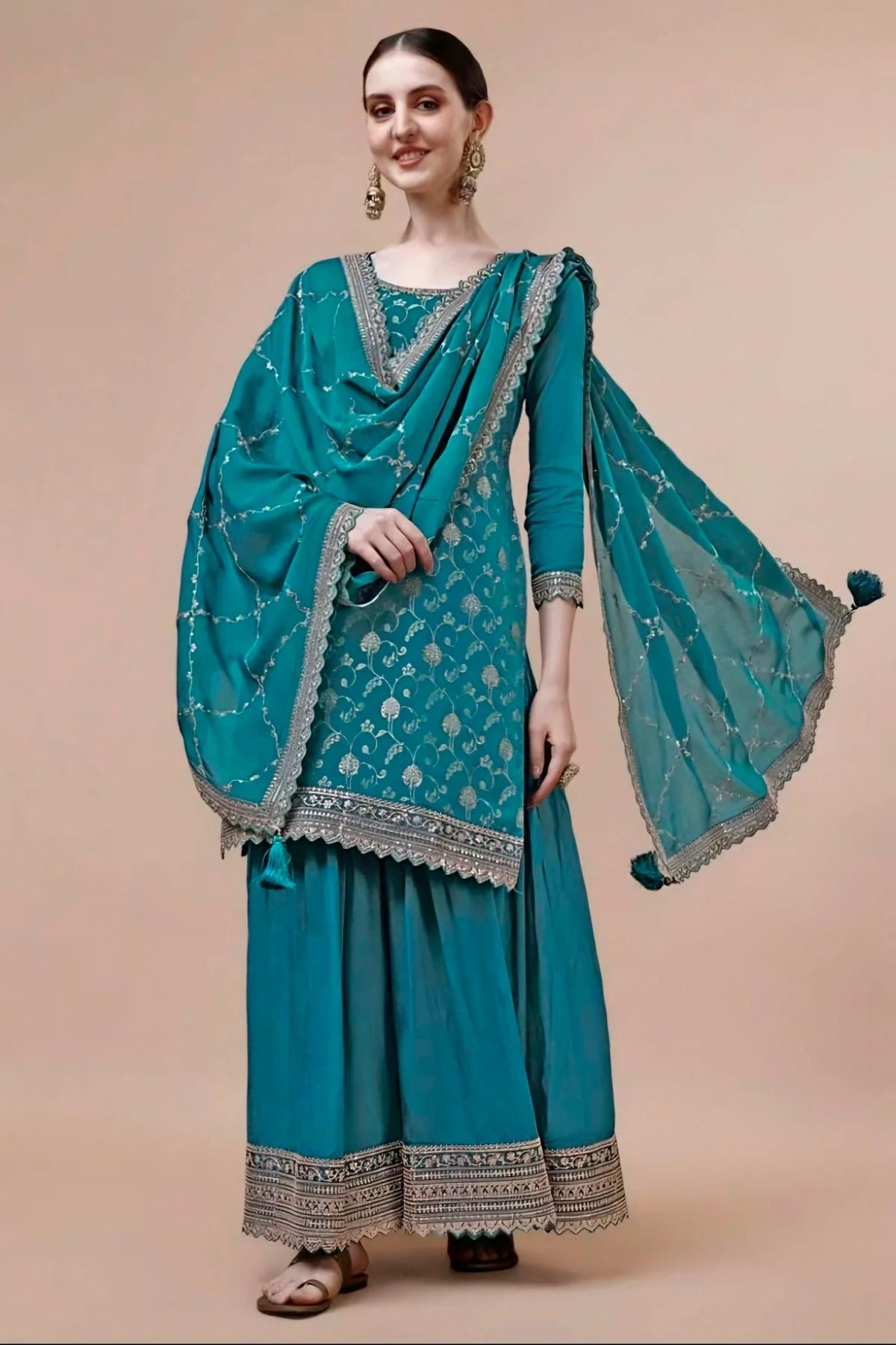 Rama Green Viscose Chinon Sharara Suit NCSM11112326