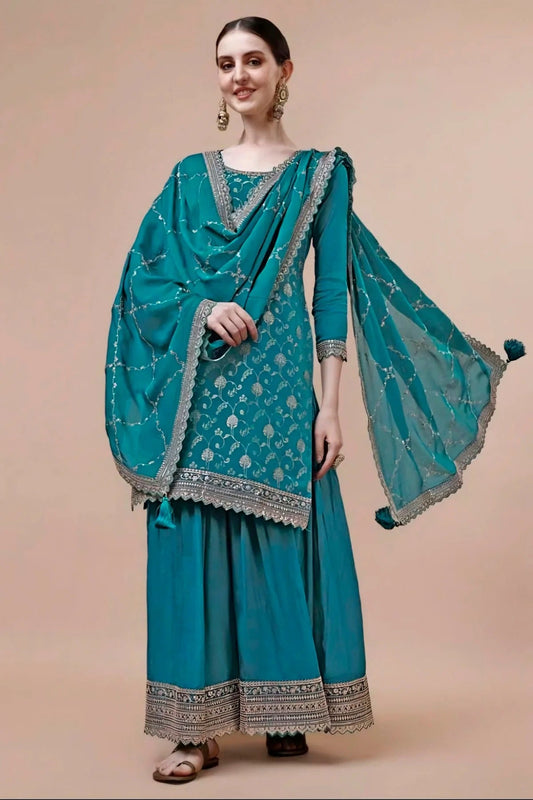 Rama Green Viscose Chinon Sharara Suit NCSM11112326