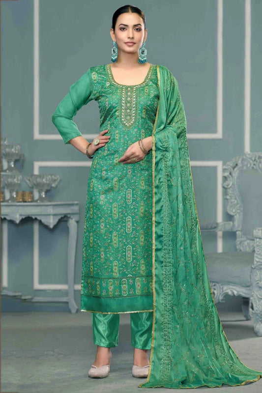 Rama Green Viscose Organza Pant Style Suit NCSM11110720