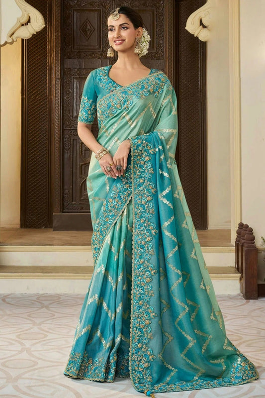 Rama Green Viscose Tissue Designer Saree NCSD11111733