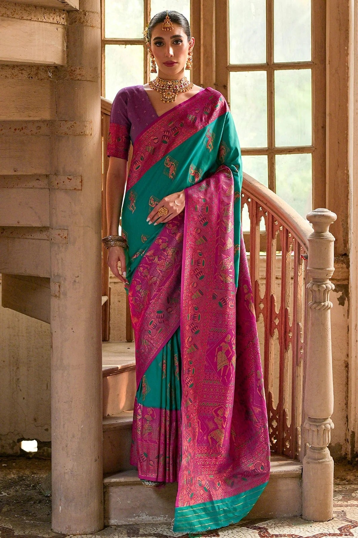 Rama Green Woven Banarasi Silk Saree NCSD12610175
