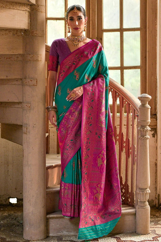Rama Green Woven Banarasi Silk Saree NCSD12610175