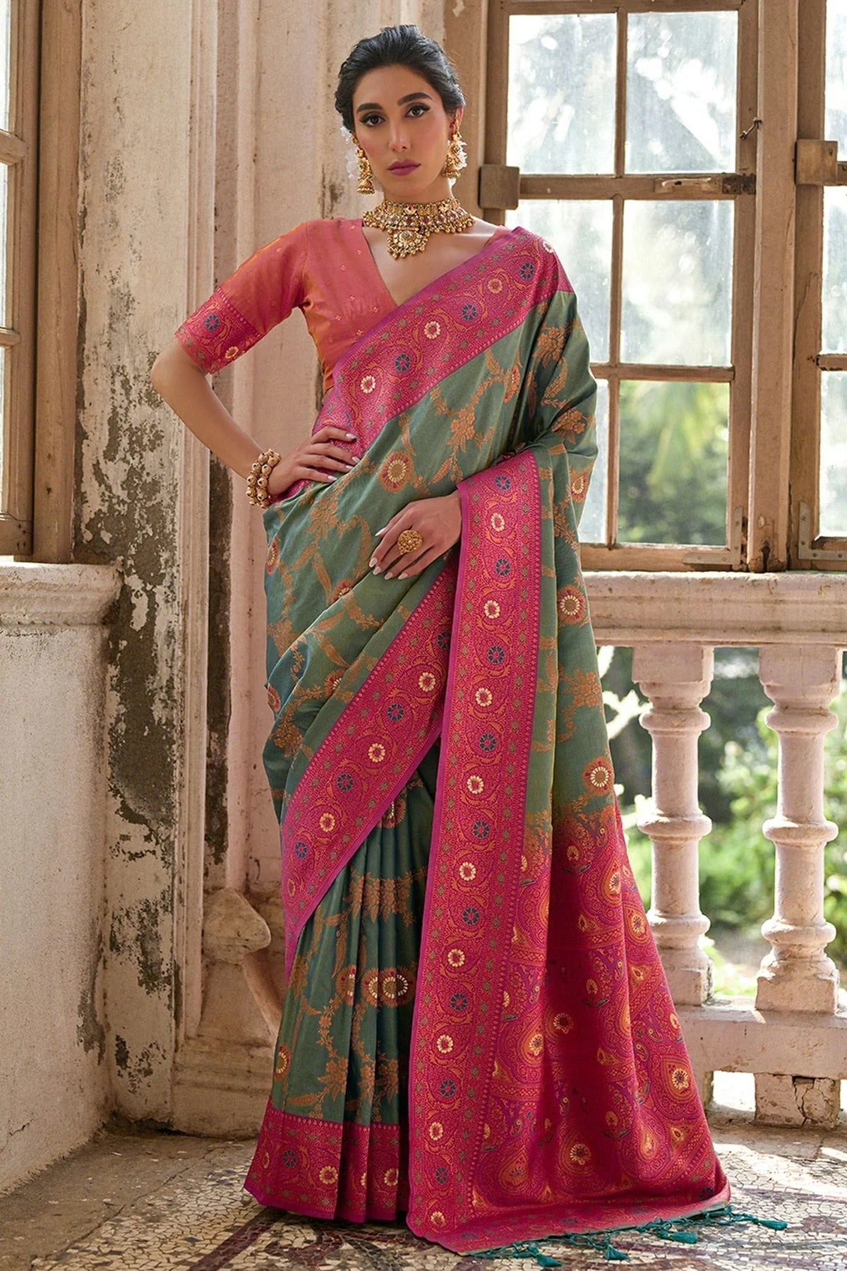 Rama Green Woven Banarasi Silk Saree NCSD12610181