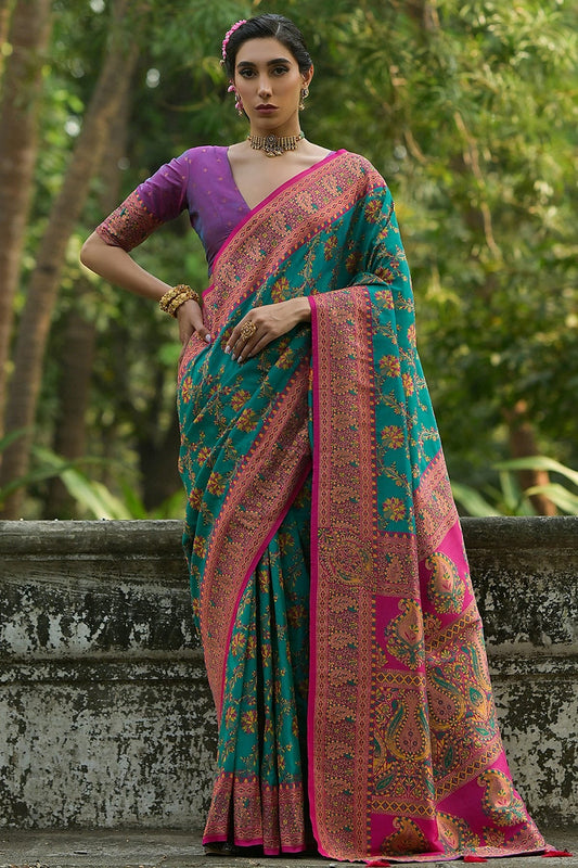 Rama Green Woven Pashmina Silk Saree NCSD12610155
