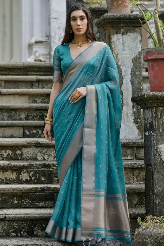 Rama Green Woven Soft Tussar Silk Saree NCSD12610163