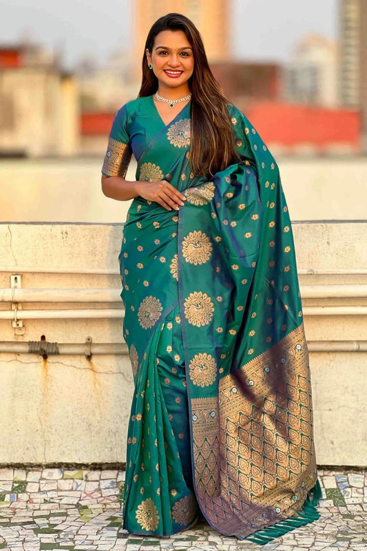 Rama Green Zari Moonga Silk Traditional Sarees  NCSD11110634