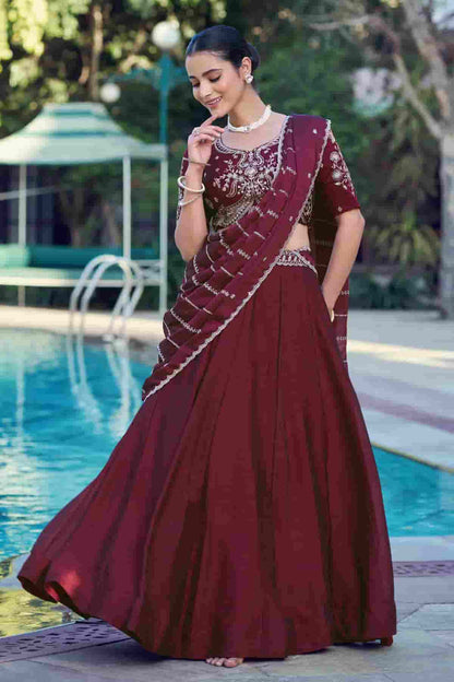 Rangoli Crush Embroidery Sequins Work Lehenga Choli In Maroon Colour NCLD1300033