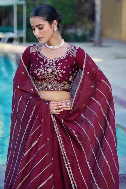 Rangoli Crush Embroidery Sequins Work Lehenga Choli In Maroon Colour NCLD1300033