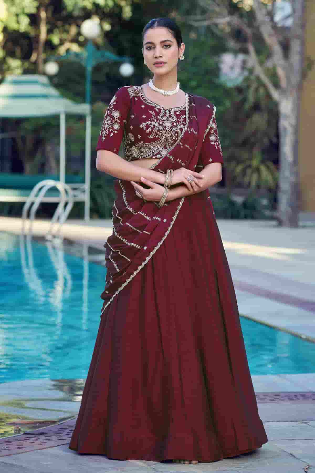 Rangoli Crush Embroidery Sequins Work Lehenga Choli In Maroon Colour NCLD1300033