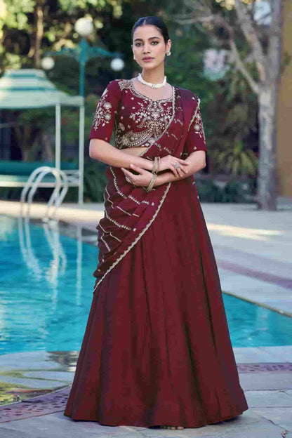Rangoli Crush Embroidery Sequins Work Lehenga Choli In Maroon Colour NCLD1300033
