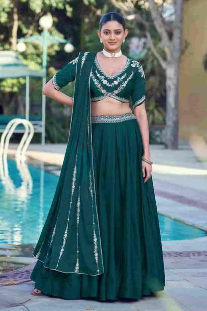 Rangoli Crush Embroidery Sequins Work Lehenga Choli In Teal Green Colour NCLD1300035