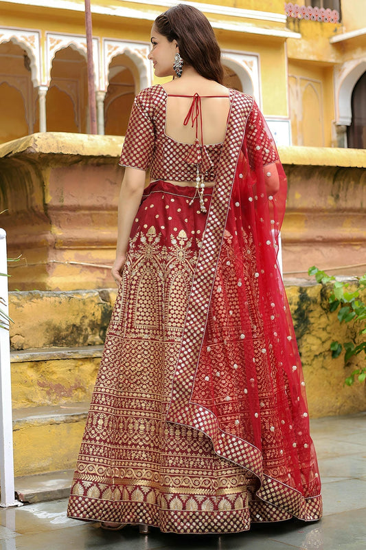 Raw Silk Lehenga Choli In Maroon Colour LC10110186