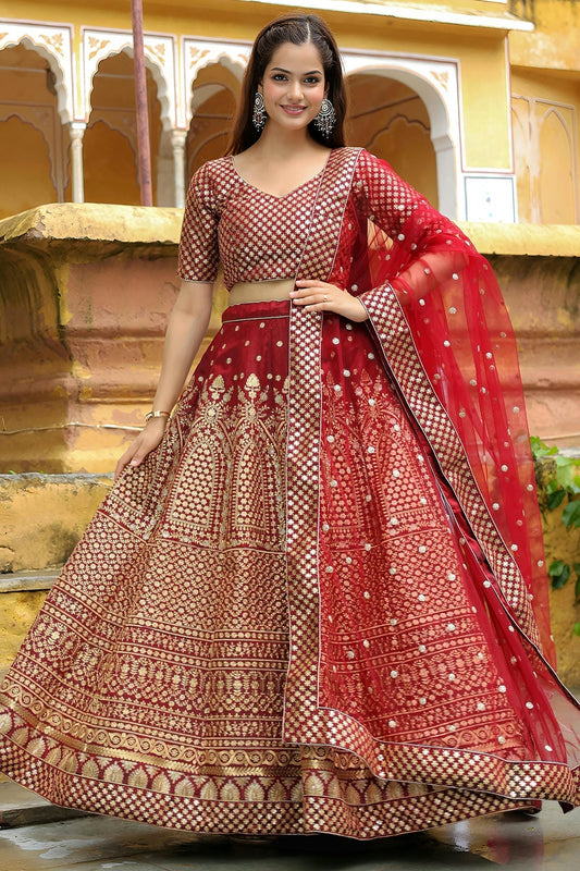 Raw Silk Lehenga Choli In Maroon Colour LC10110186