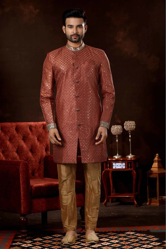 Red Art Silk Sherwani NCSH10410468