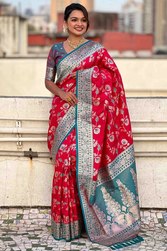 Red Banarasi Silk Meenakari Traditional Saree NCSD11110451
